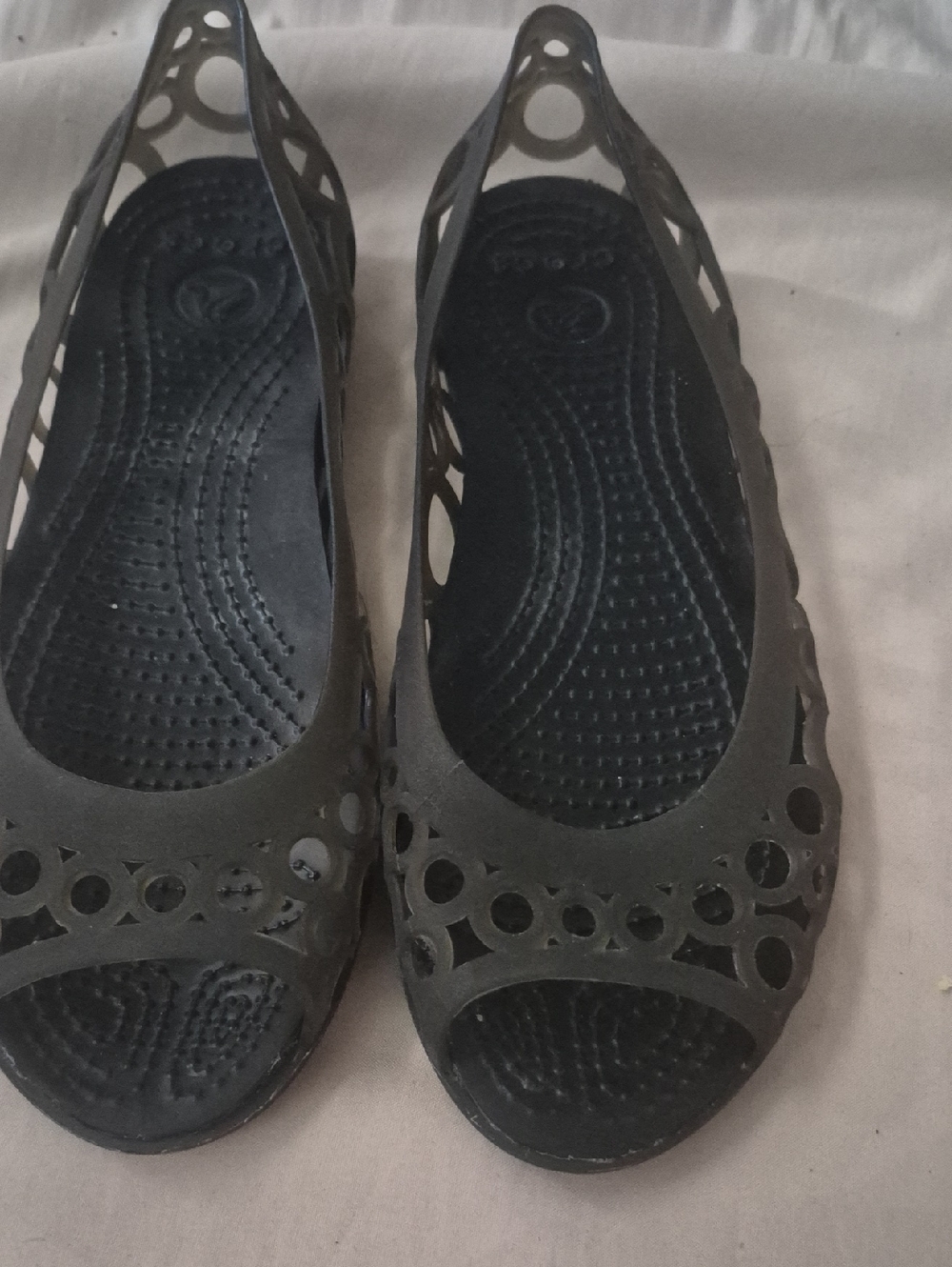 CROCS Black Cutout Ballet Flat Sandals
